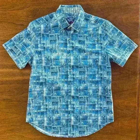 Robert Graham Blue/White Short Sleeve Classic Fit Shirt Medium EUC! - Picture 2 of 8